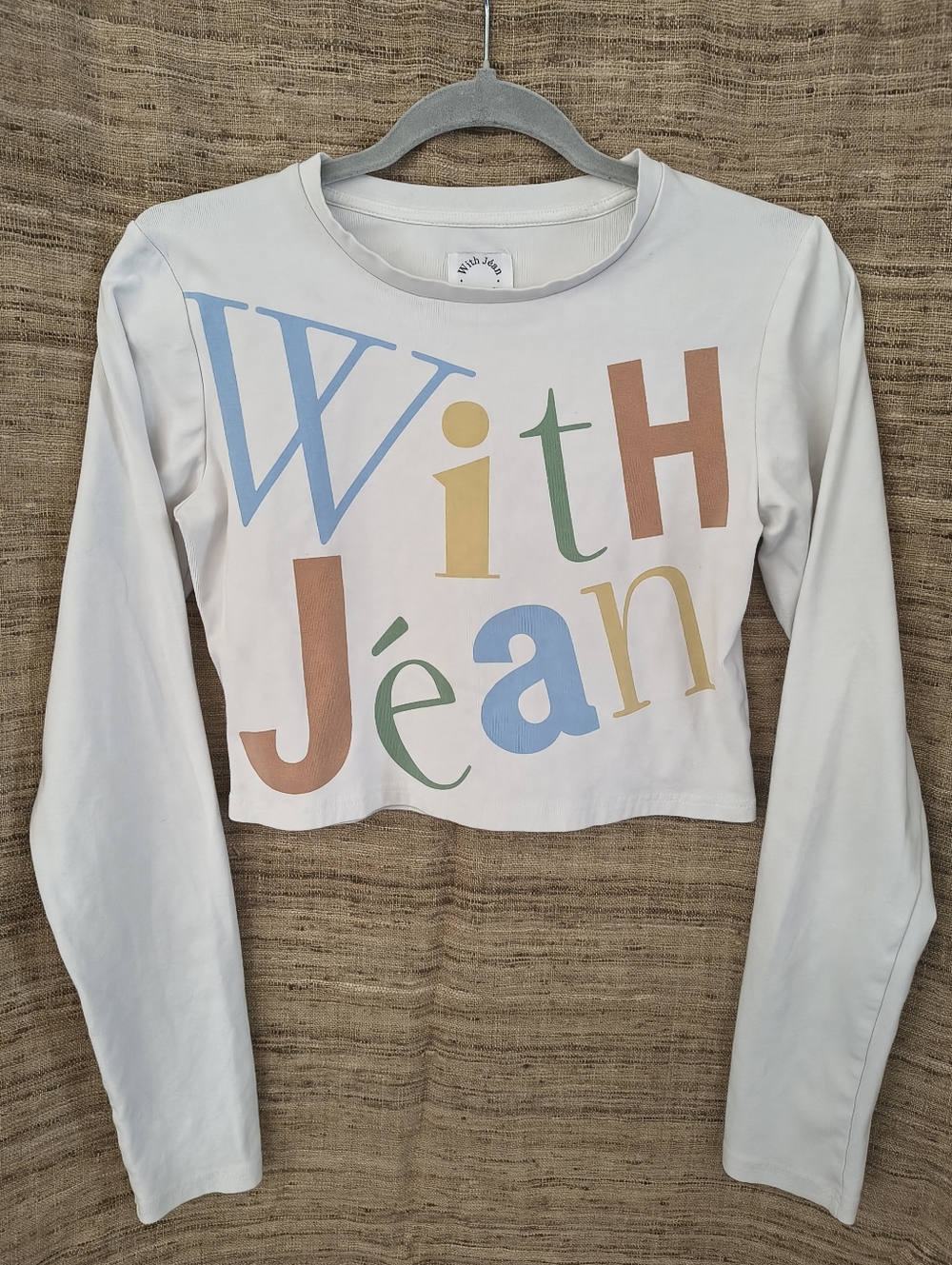 With Jean White Multicolor Graphic Long Sleeve Crop Top Tee T-Shirt